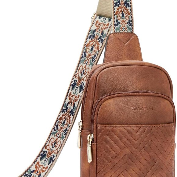 Sling Bag Quilted Crossbody Bags for Women Cross Body Purse Leather Fanny Pack w - Picture 1 of 8